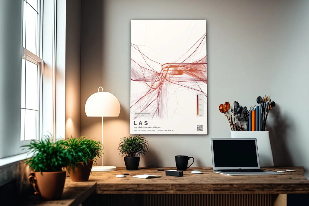 LAS flight path print — Inferno theme · Light in office setting [hotspot:55]