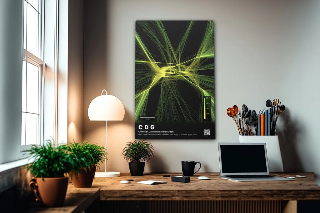 CDG flight path print — Citrus theme · Dark in office setting [hotspot:55]