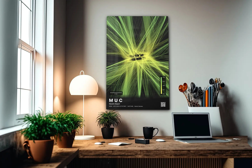 MUC flight path print — Citrus theme · Dark in office setting [hotspot:55]