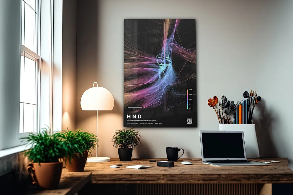 HND flight path print — Aurora theme · Dark in office setting [hotspot:55]
