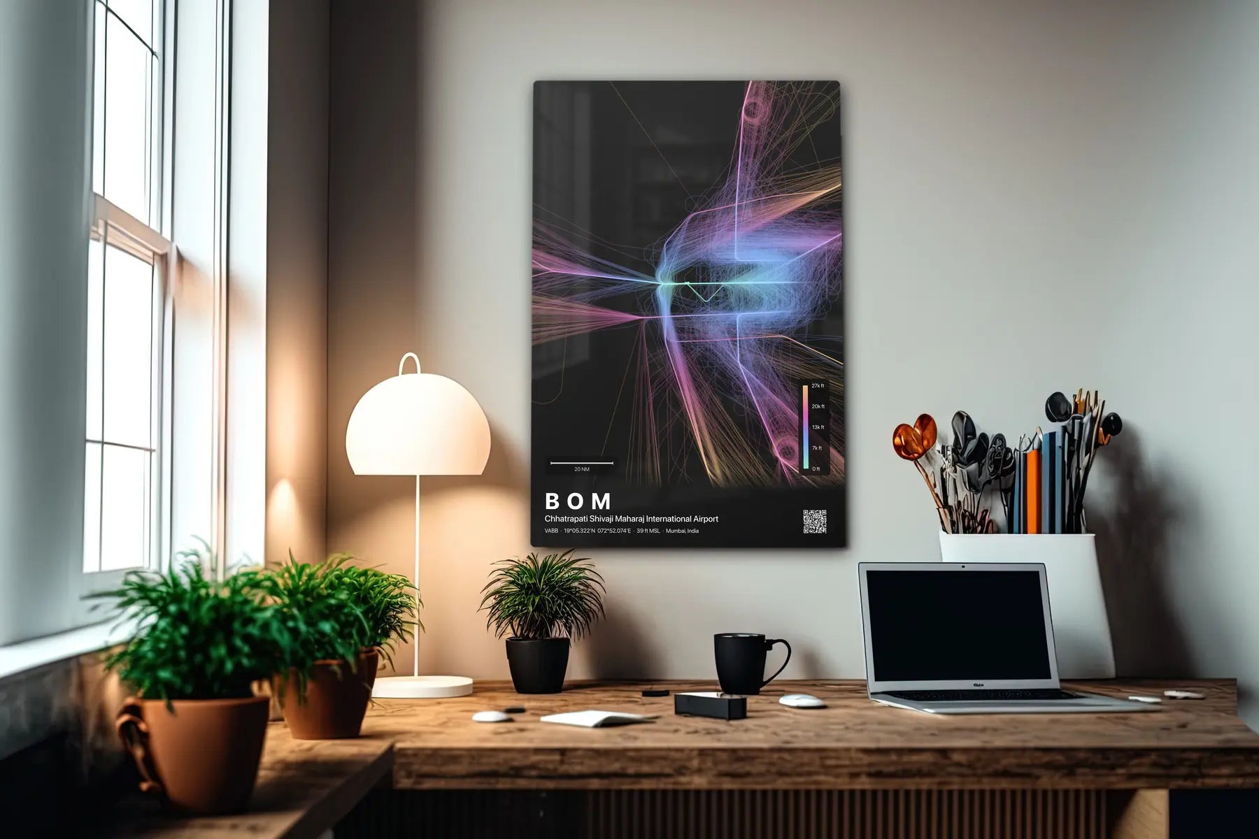 BOM flight path print — Aurora theme · Dark in office setting [hotspot:55]