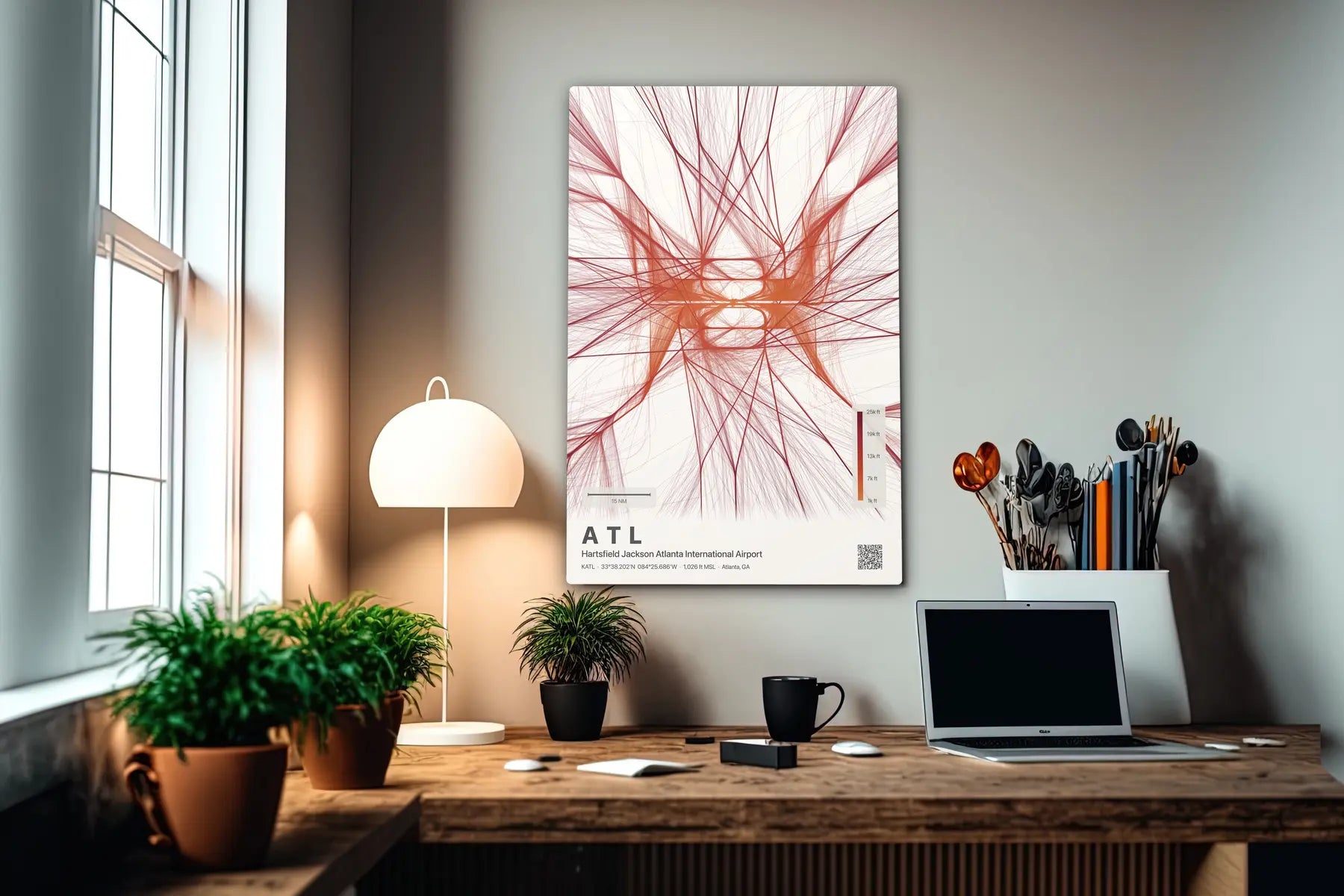 ATL flight path print — Inferno theme · Light in office setting [hotspot:55]