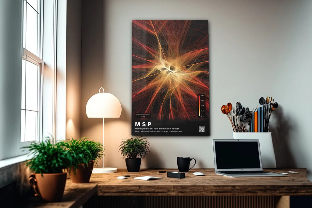MSP flight path print — Inferno theme · Dark in office setting [hotspot:55]