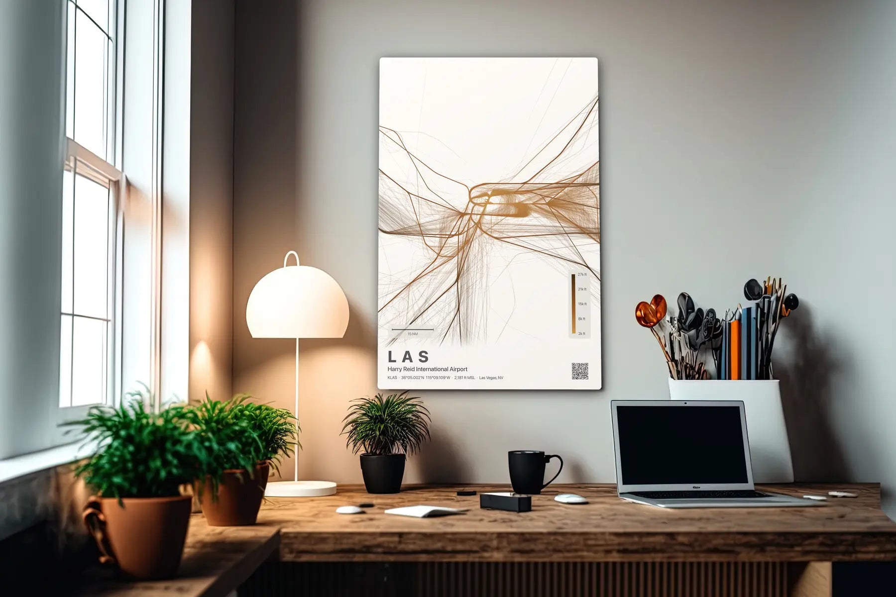LAS flight path print — Solana theme · Light in office setting [hotspot:55]