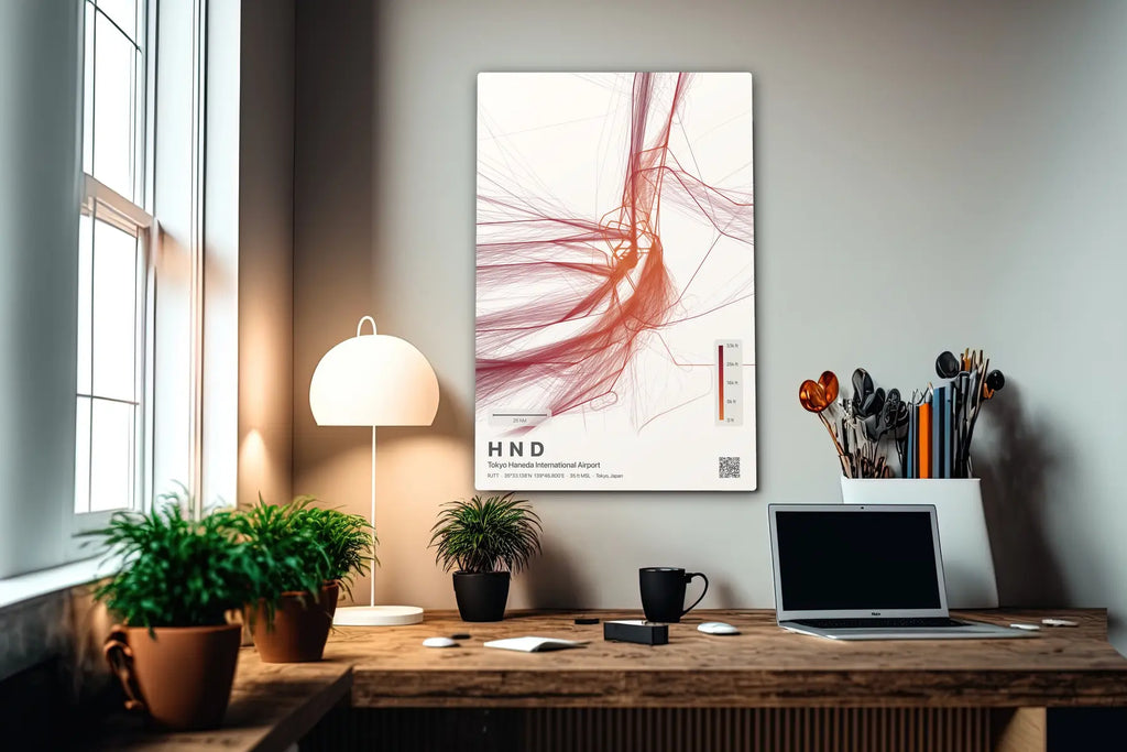 HND flight path print — Inferno theme · Light in office setting [hotspot:55]
