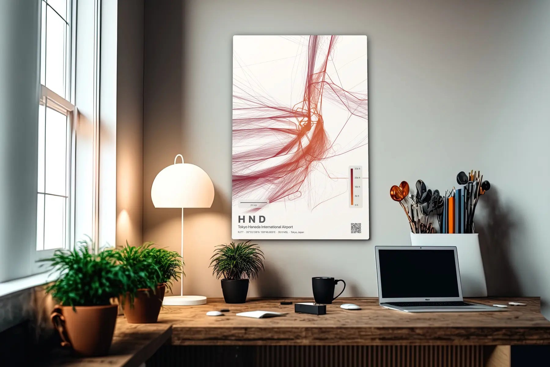 HND flight path print — Inferno theme · Light in office setting [hotspot:55]