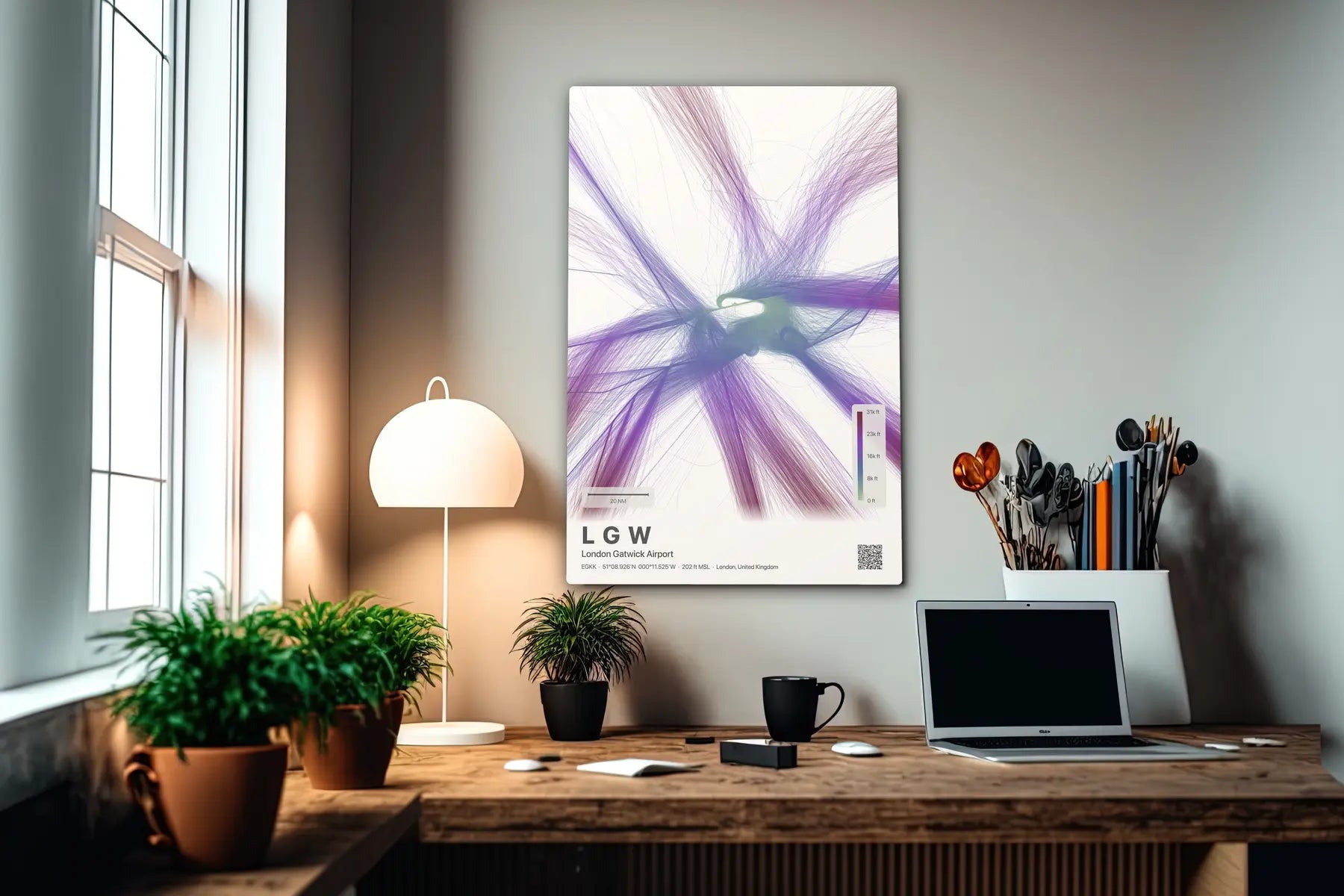 LGW flight path print — Prism theme · Light in office setting [hotspot:55]