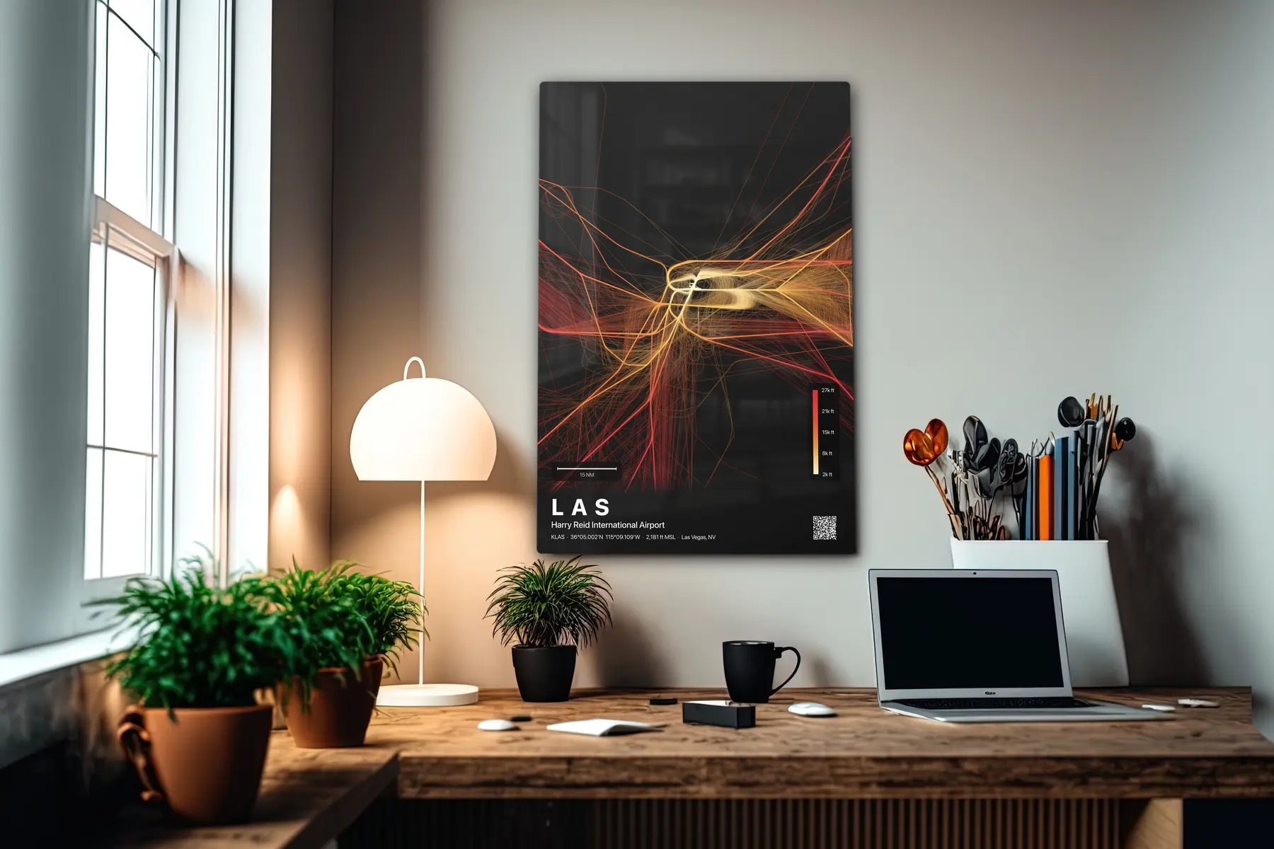 LAS flight path print — Inferno theme · Dark in office setting [hotspot:55]