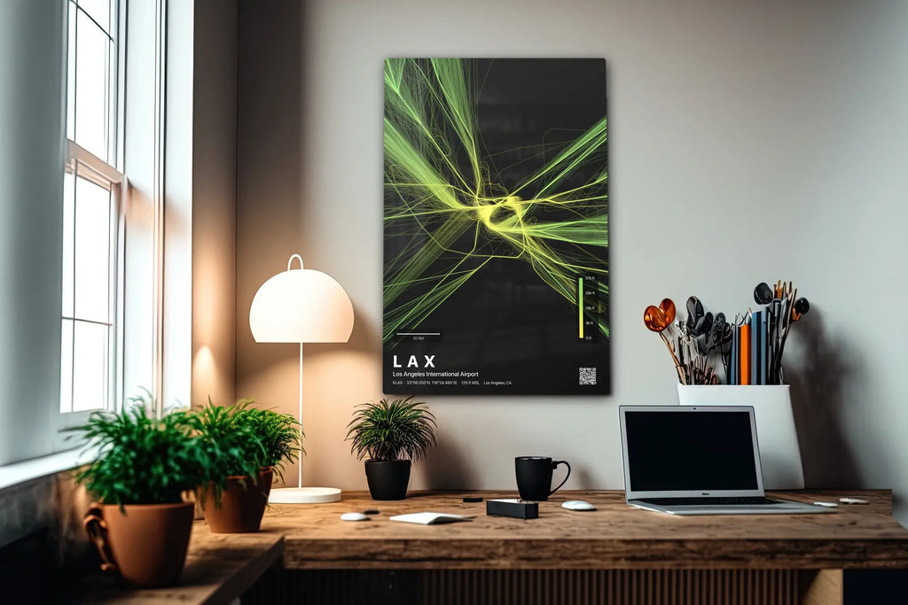 LAX flight path print — Citrus theme · Dark in office setting [hotspot:55]