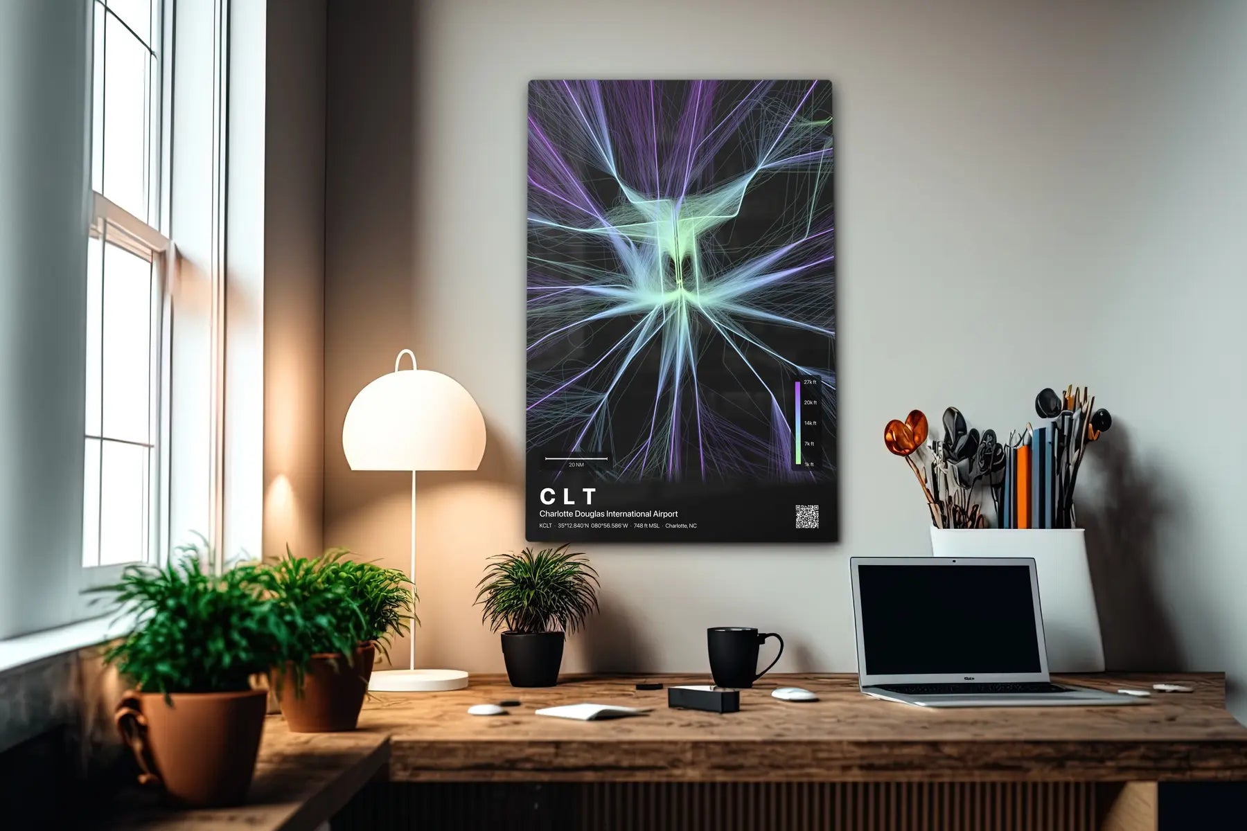 CLT flight path print — Prism theme · Dark in office setting [hotspot:55]