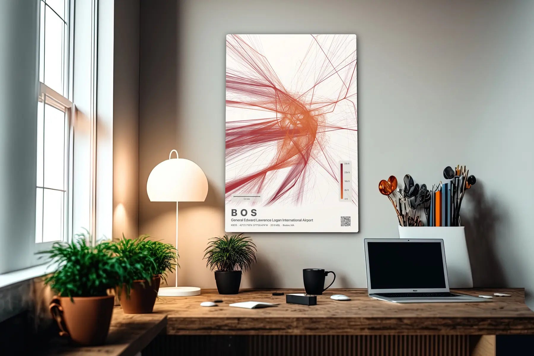 BOS flight path print — Inferno theme · Light in office setting [hotspot:55]