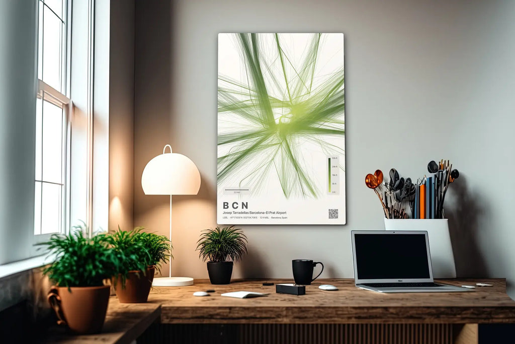 BCN flight path print — Citrus theme · Light in office setting [hotspot:55]