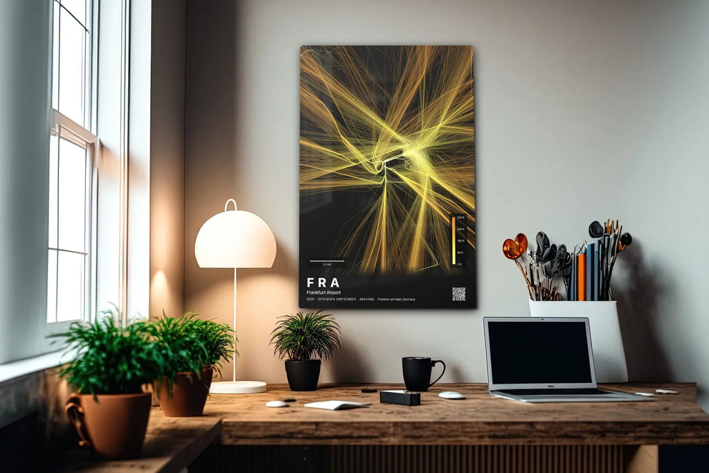 FRA flight path print — Solana theme · Dark in office setting [hotspot:55]
