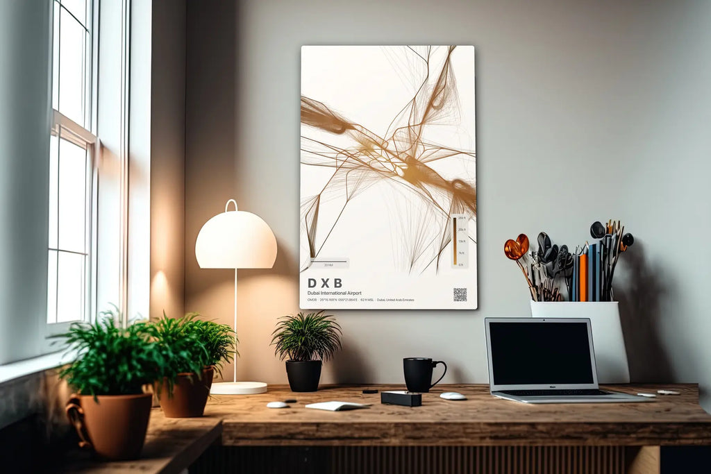 DXB flight path print — Solana theme · Light in office setting [hotspot:55]