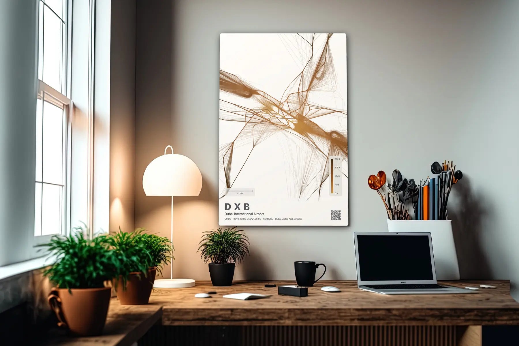 DXB flight path print — Solana theme · Light in office setting [hotspot:55]