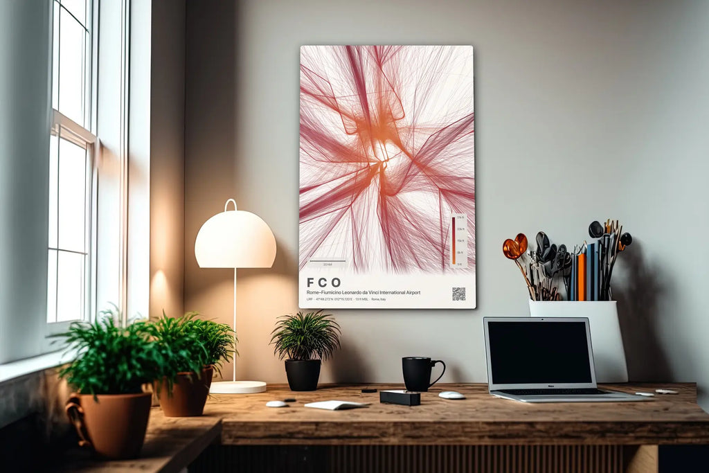 FCO flight path print — Inferno theme · Light in office setting [hotspot:55]