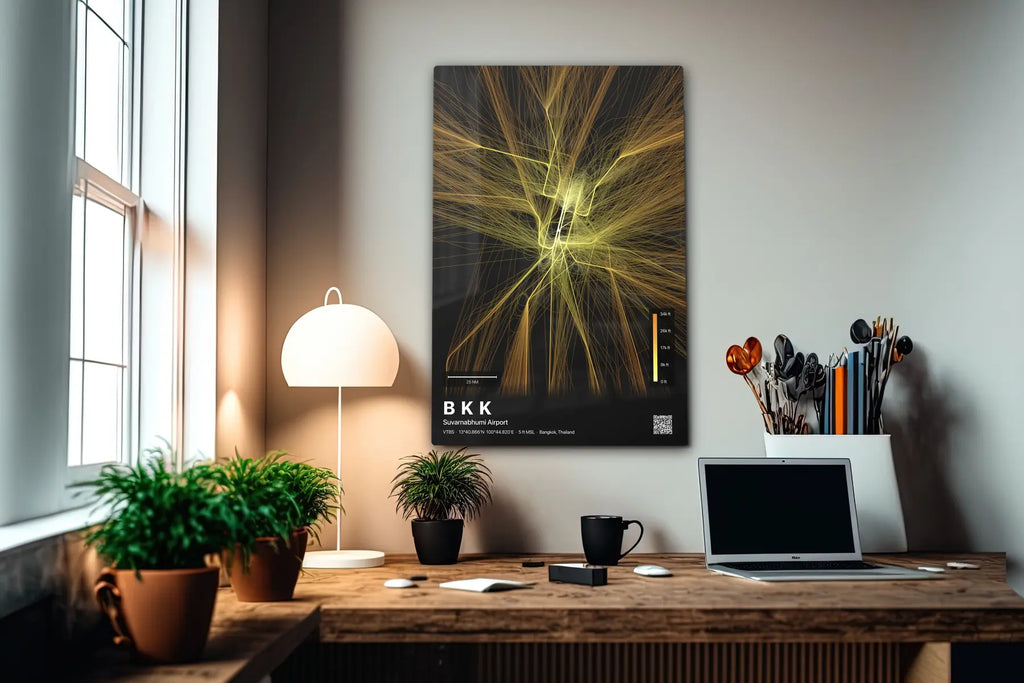BKK flight path print — Solana theme · Dark in office setting [hotspot:55]