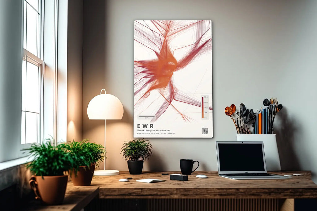 EWR flight path print — Inferno theme · Light in office setting [hotspot:55]