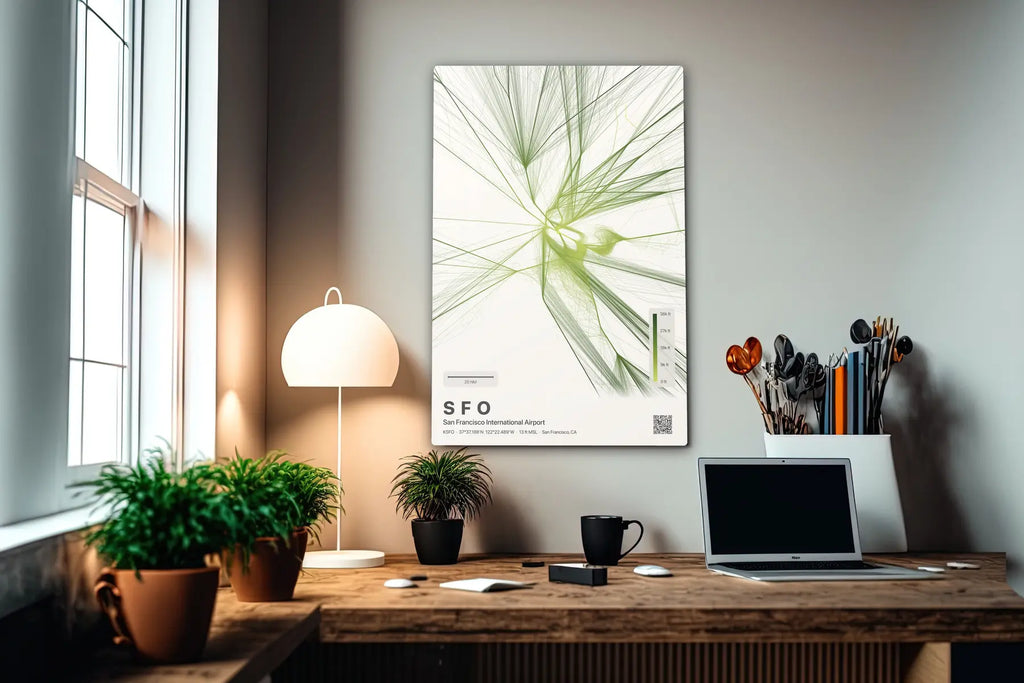 SFO flight path print — Citrus theme · Light in office setting [hotspot:55]