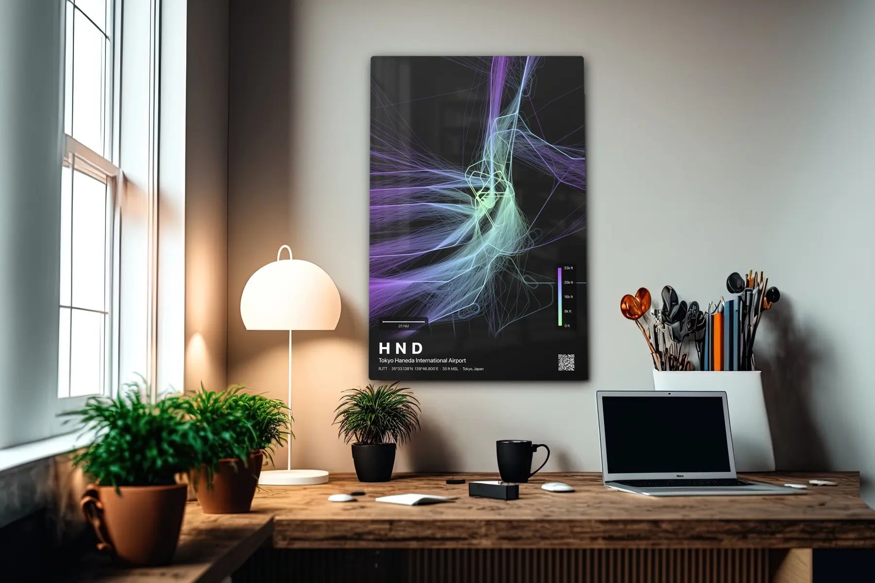 HND flight path print — Prism theme · Dark in office setting [hotspot:55]