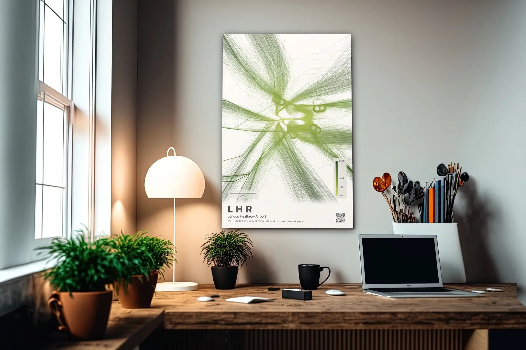 LHR flight path print — Citrus theme · Light in office setting [hotspot:55]