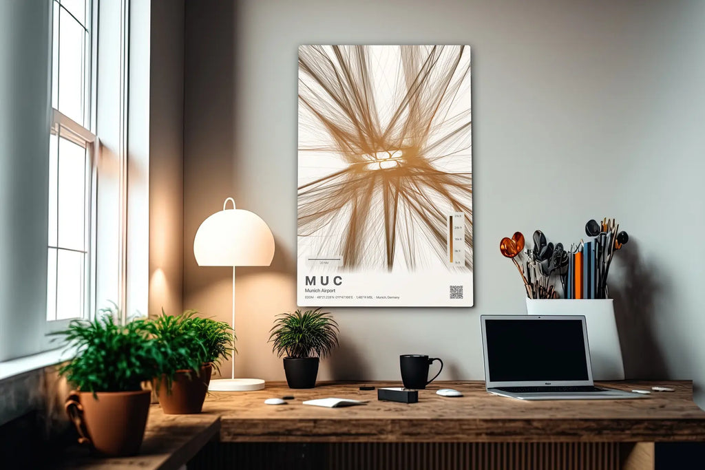 MUC flight path print — Solana theme · Light in office setting [hotspot:55]