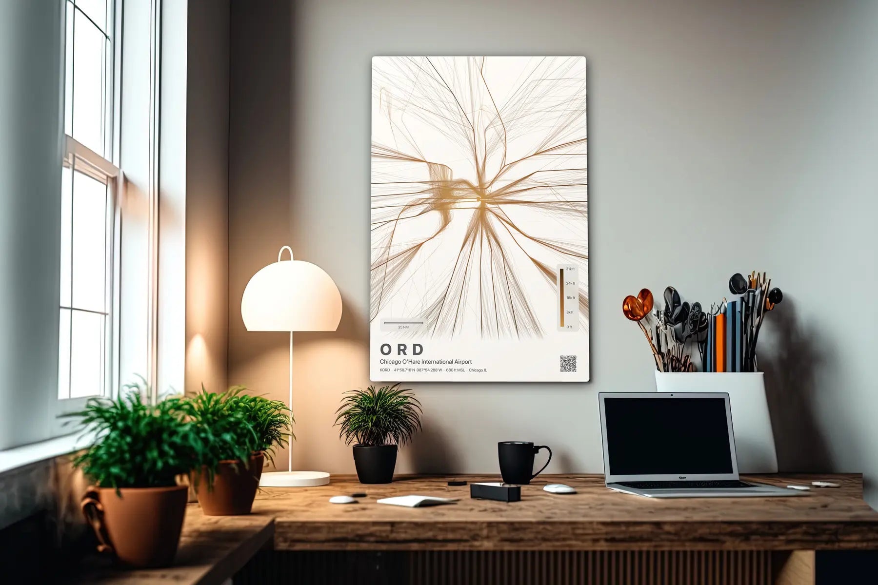 ORD flight path print — Solana theme · Light in office setting [hotspot:55]