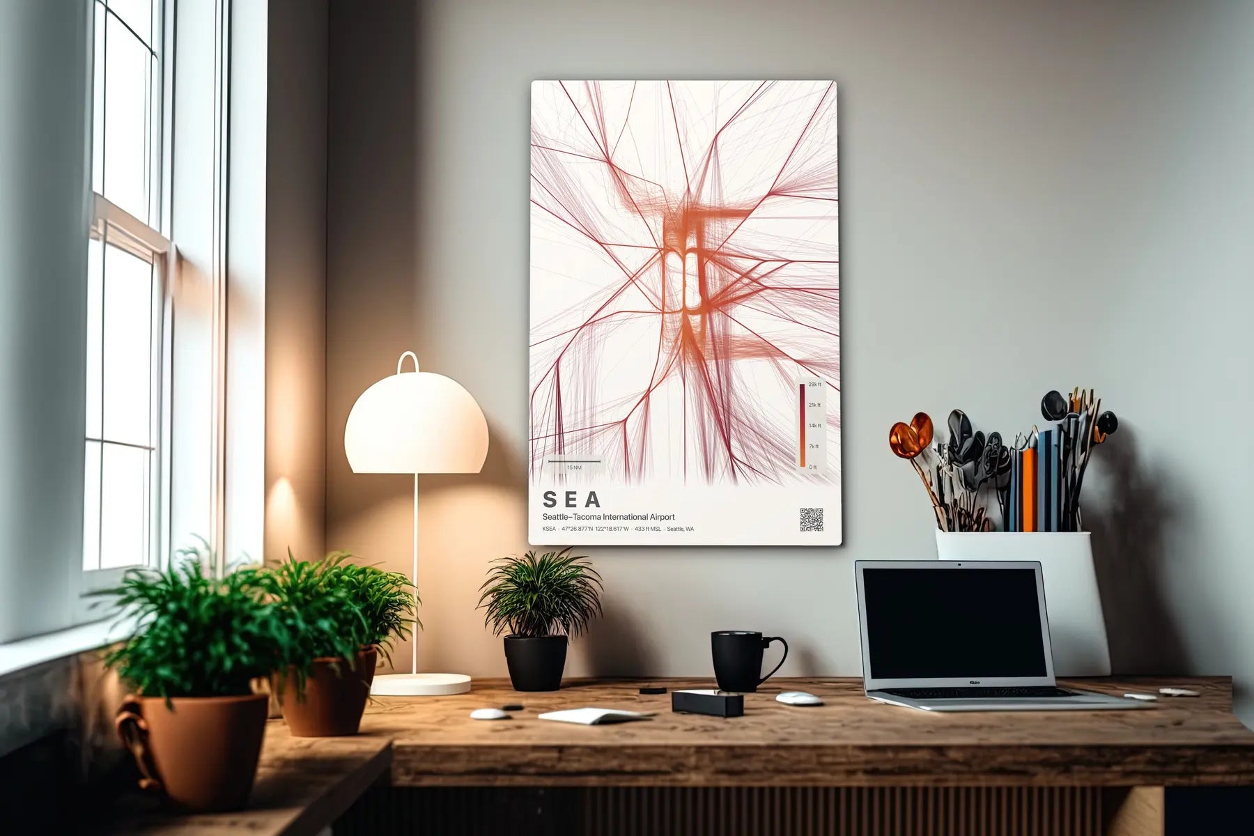 SEA flight path print — Inferno theme · Light in office setting [hotspot:55]