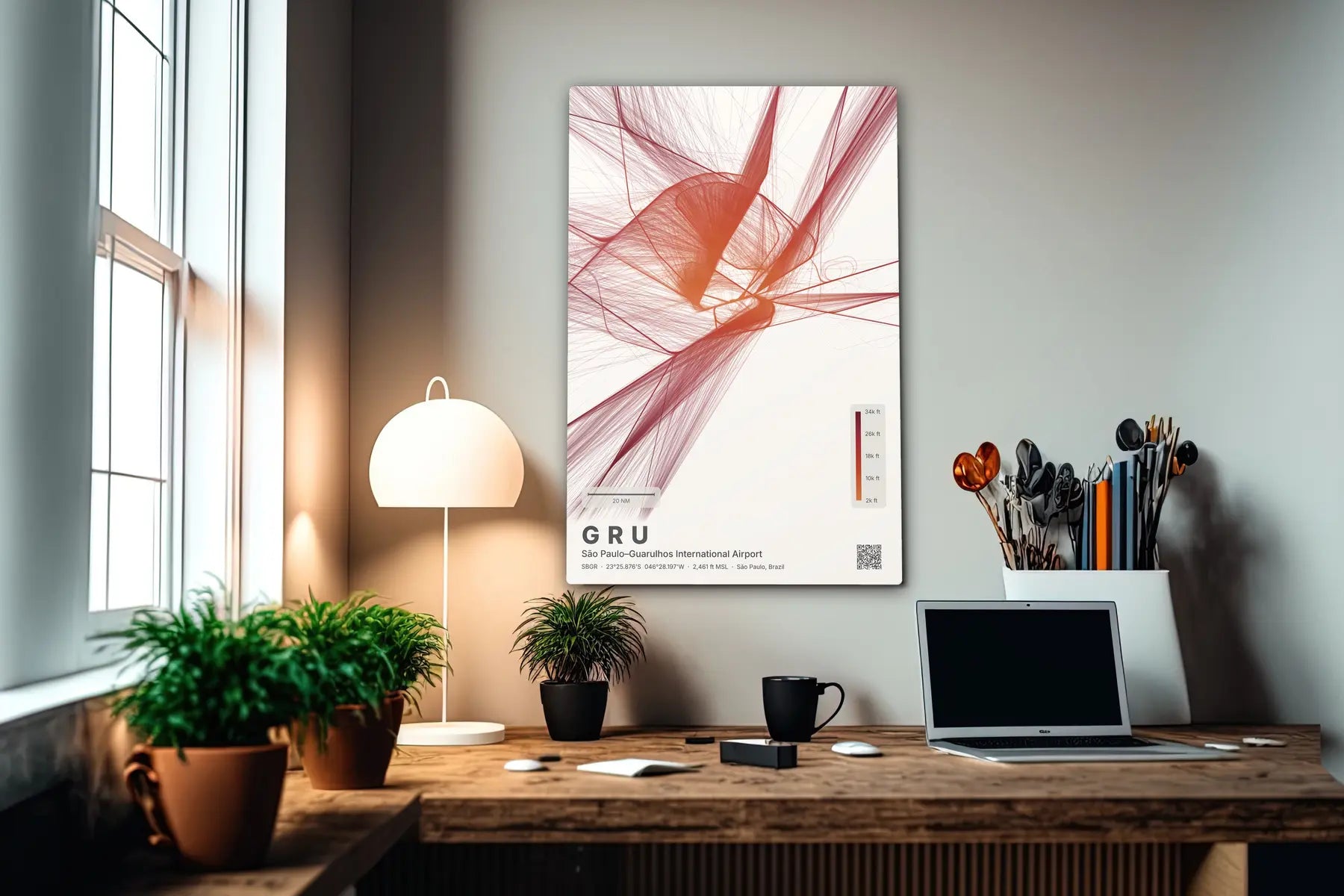 GRU flight path print — Inferno theme · Light in office setting [hotspot:55]