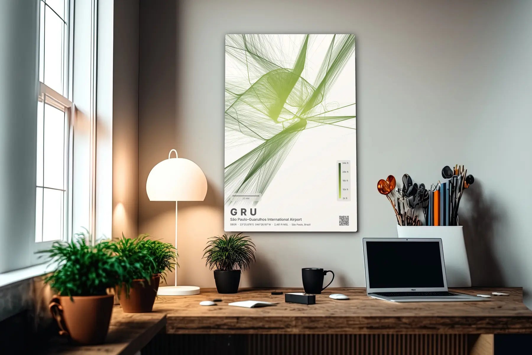 GRU flight path print — Citrus theme · Light in office setting [hotspot:55]