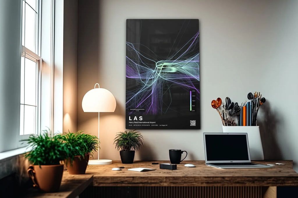 LAS flight path print — Prism theme · Dark in office setting [hotspot:55]