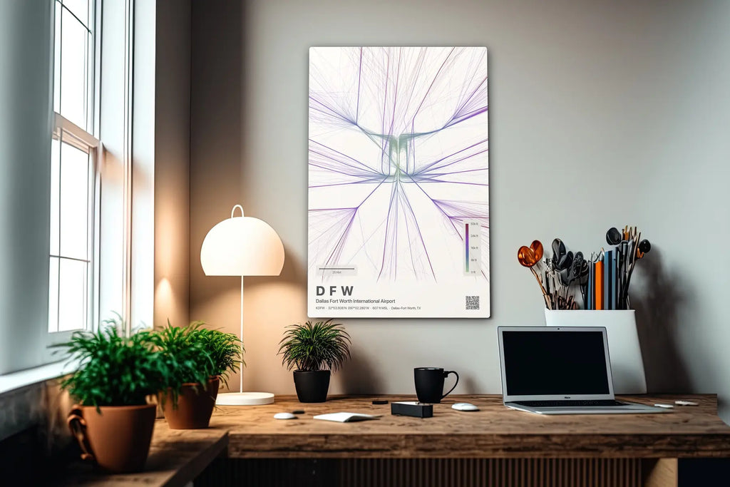 DFW flight path print — Prism theme · Light in office setting [hotspot:55]