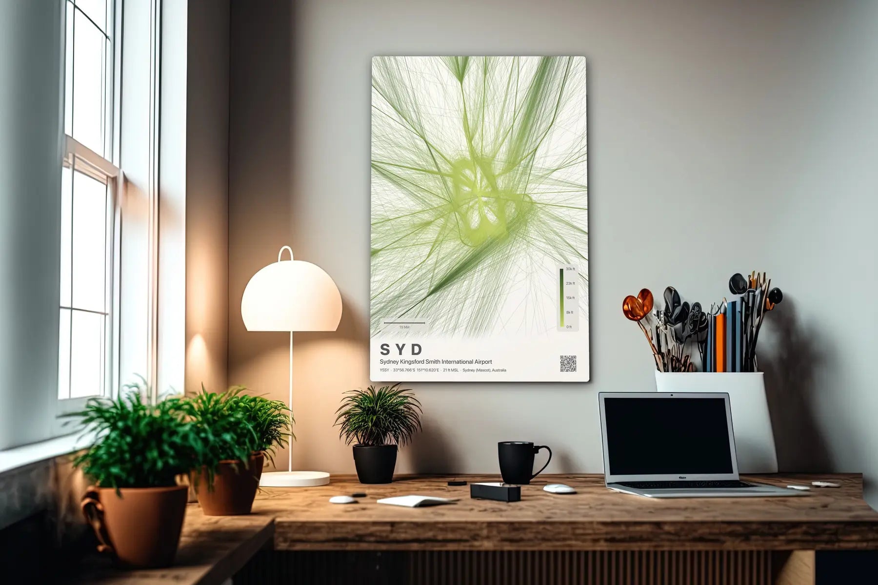 SYD flight path print — Citrus theme · Light in office setting [hotspot:55]