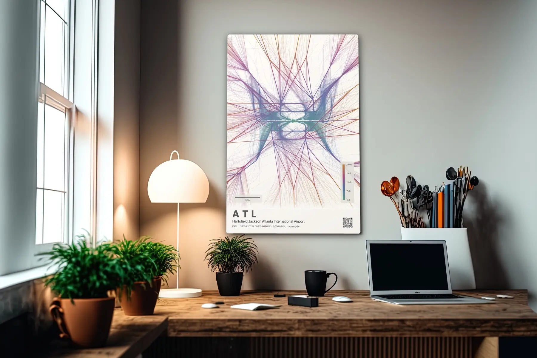 ATL flight path print — Aurora theme · Light in office setting [hotspot:55]