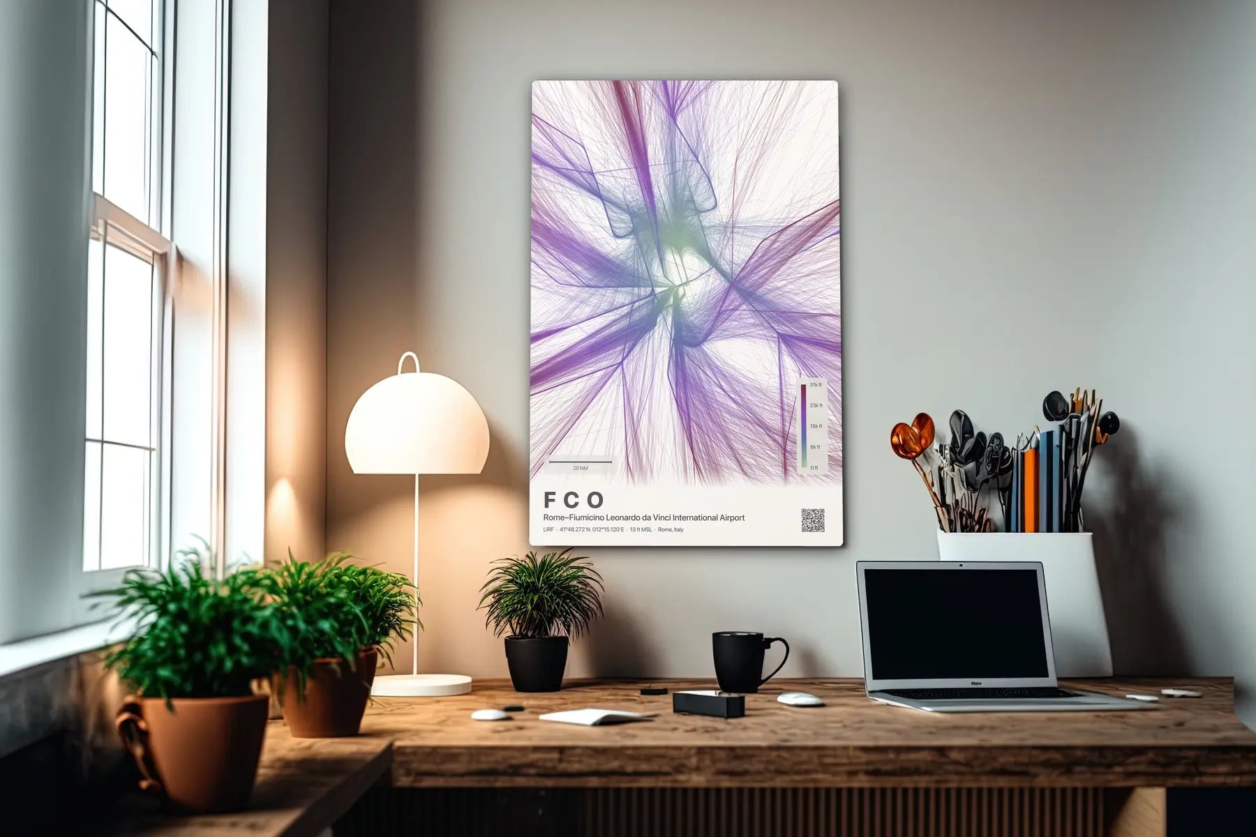 FCO flight path print — Prism theme · Light in office setting [hotspot:55]