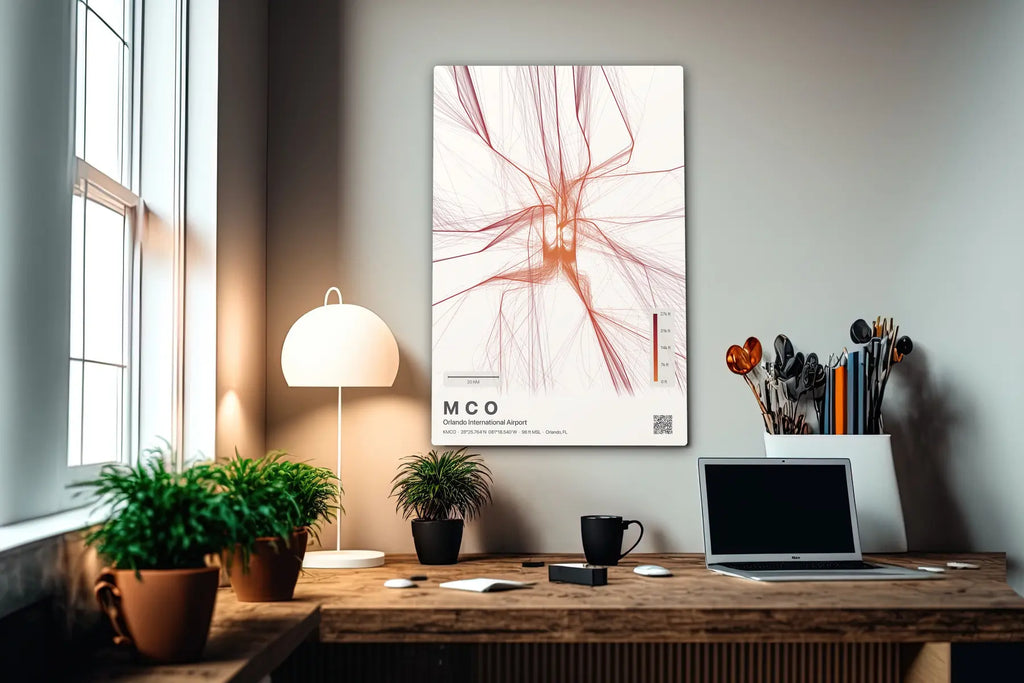 MCO flight path print — Inferno theme · Light in office setting [hotspot:55]
