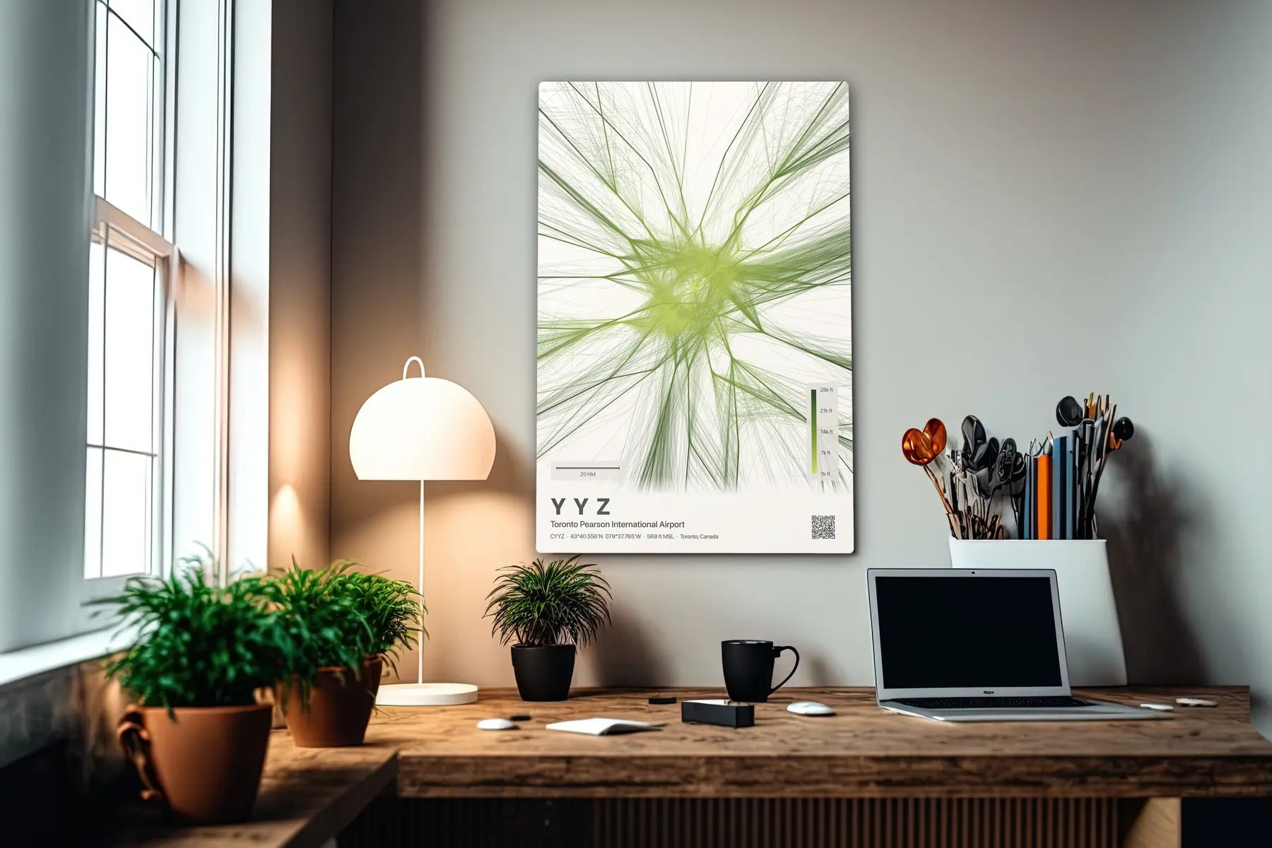 YYZ flight path print — Citrus theme · Light in office setting [hotspot:55]
