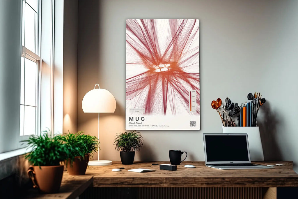 MUC flight path print — Inferno theme · Light in office setting [hotspot:55]