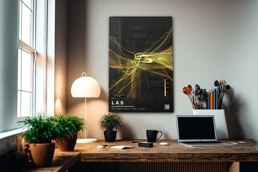 LAS flight path print — Solana theme · Dark in office setting [hotspot:55]