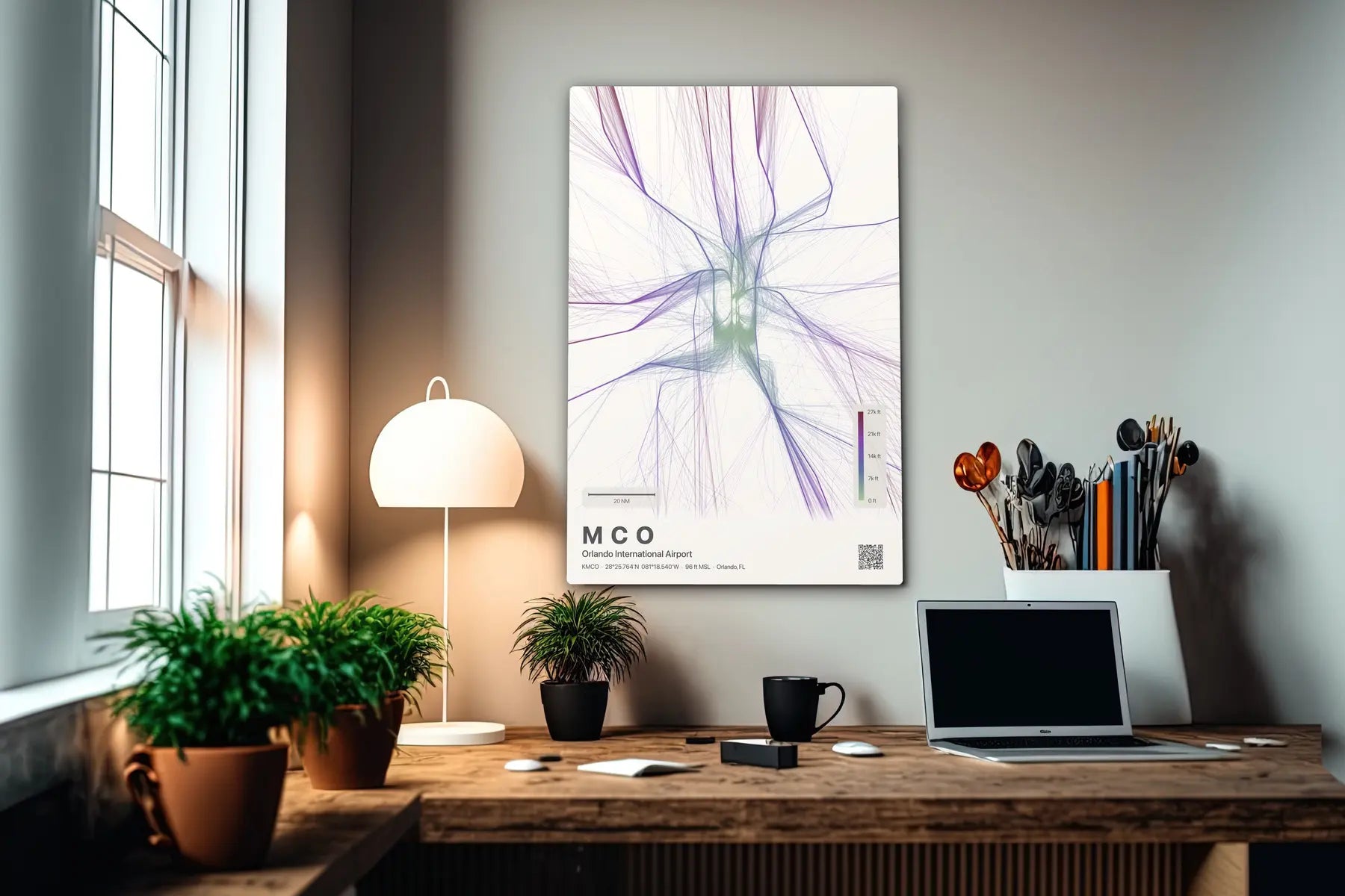 MCO flight path print — Prism theme · Light in office setting [hotspot:55]
