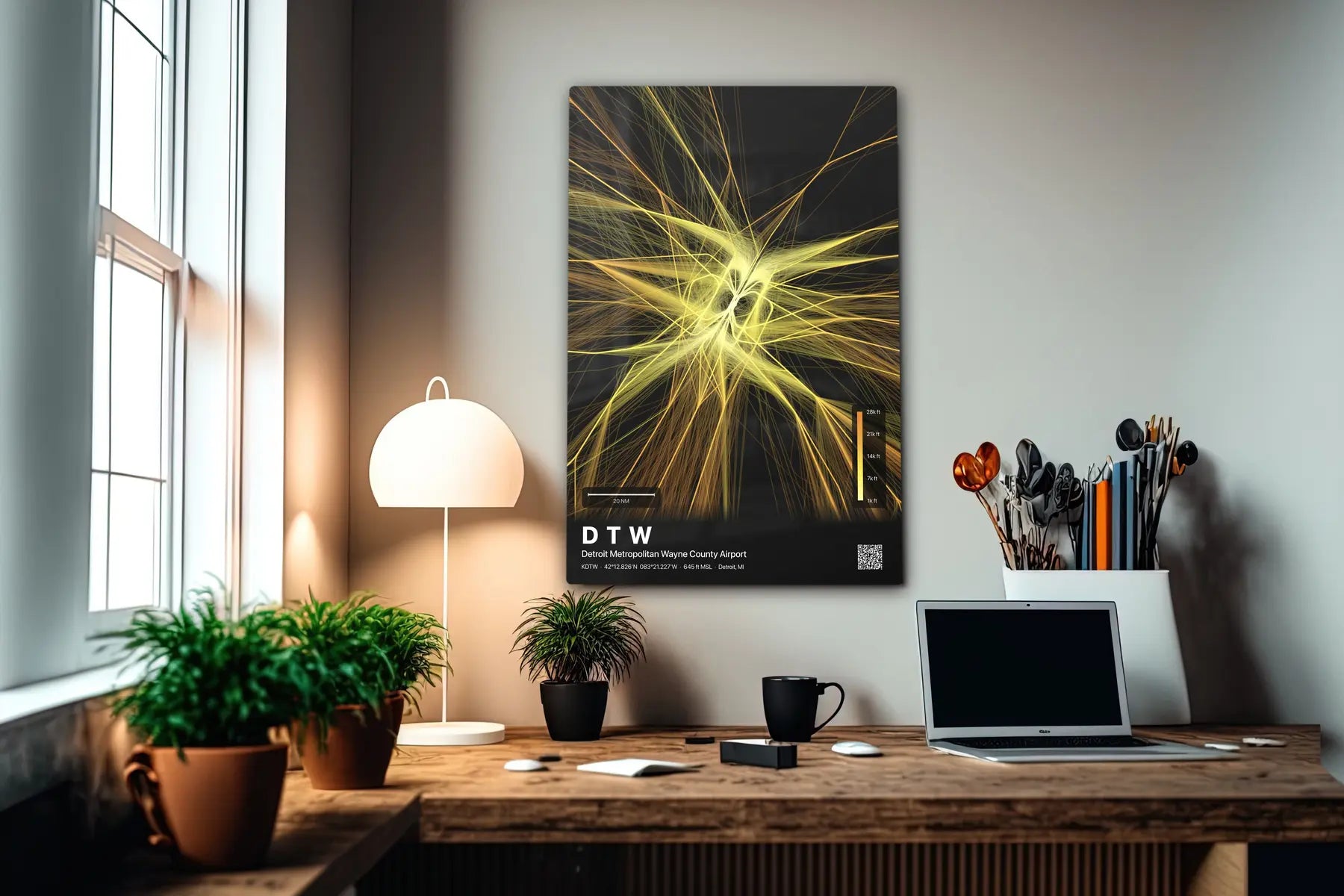 DTW flight path print — Solana theme · Dark in office setting [hotspot:55]