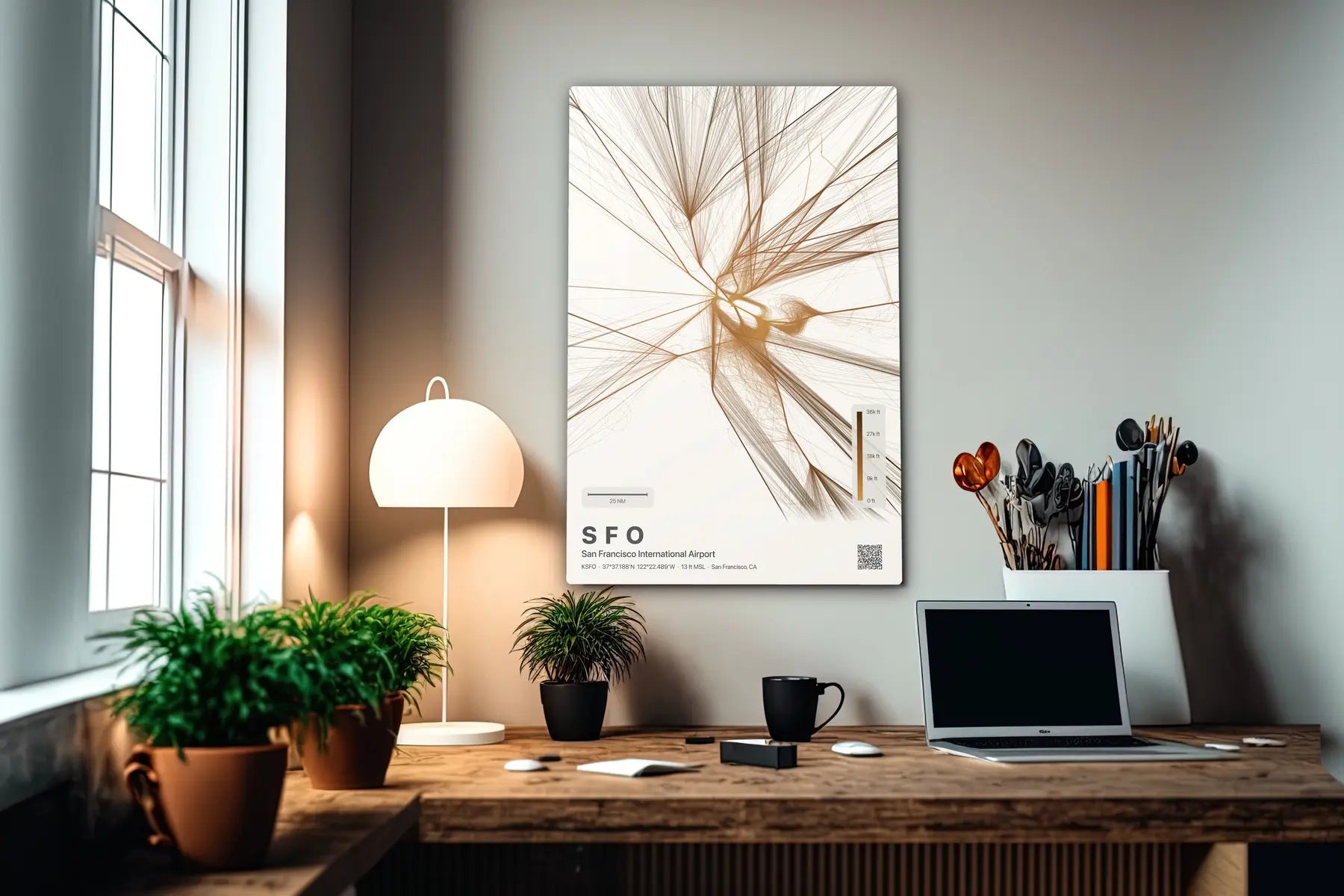 SFO flight path print — Solana theme · Light in office setting [hotspot:55]
