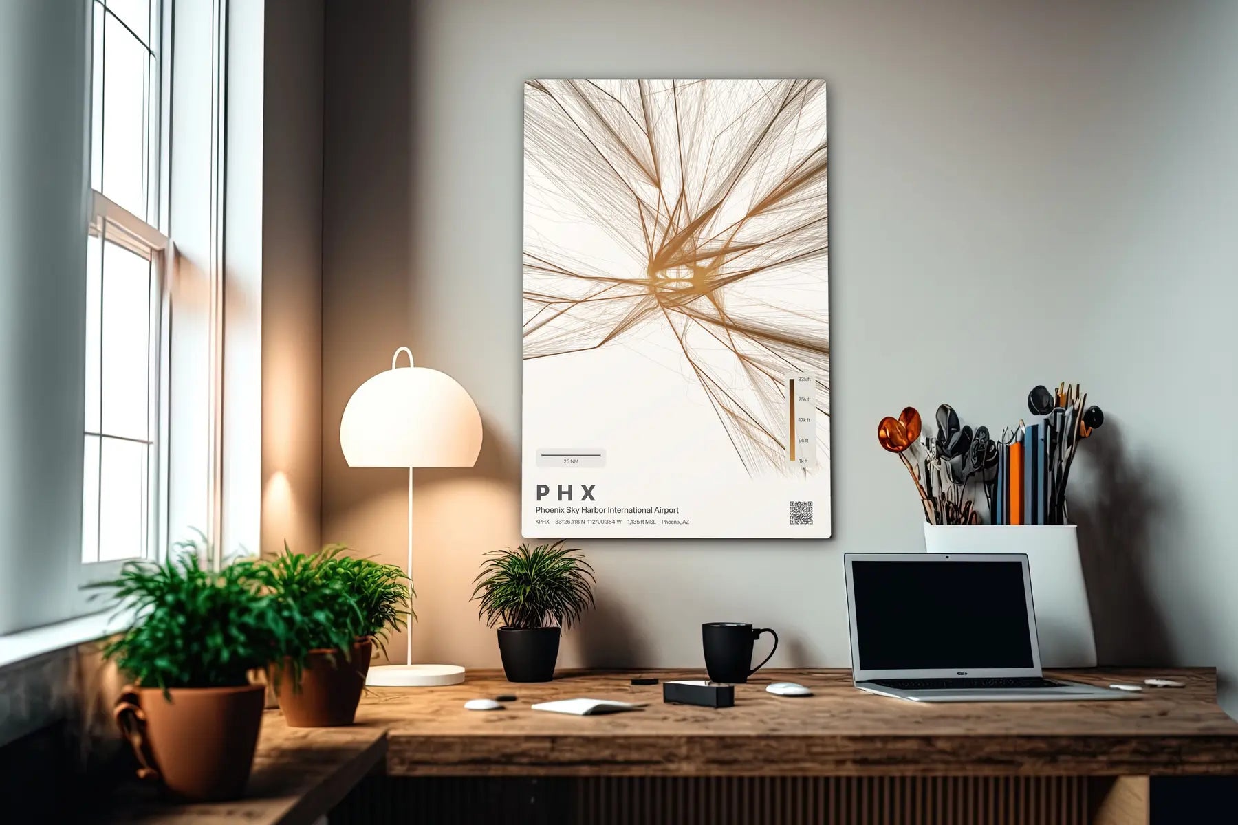 PHX flight path print — Solana theme · Light in office setting [hotspot:55]