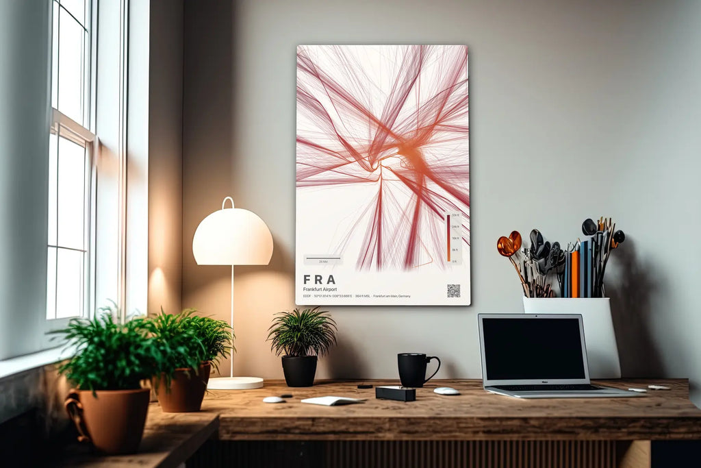 FRA flight path print — Inferno theme · Light in office setting [hotspot:55]