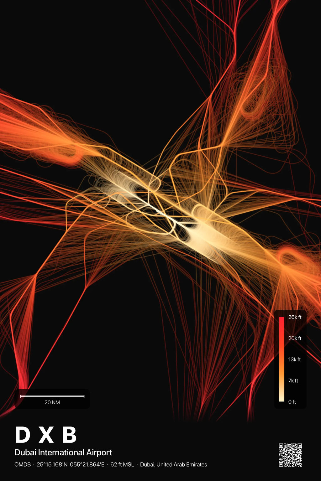 DXB flight path print — Inferno theme · Dark