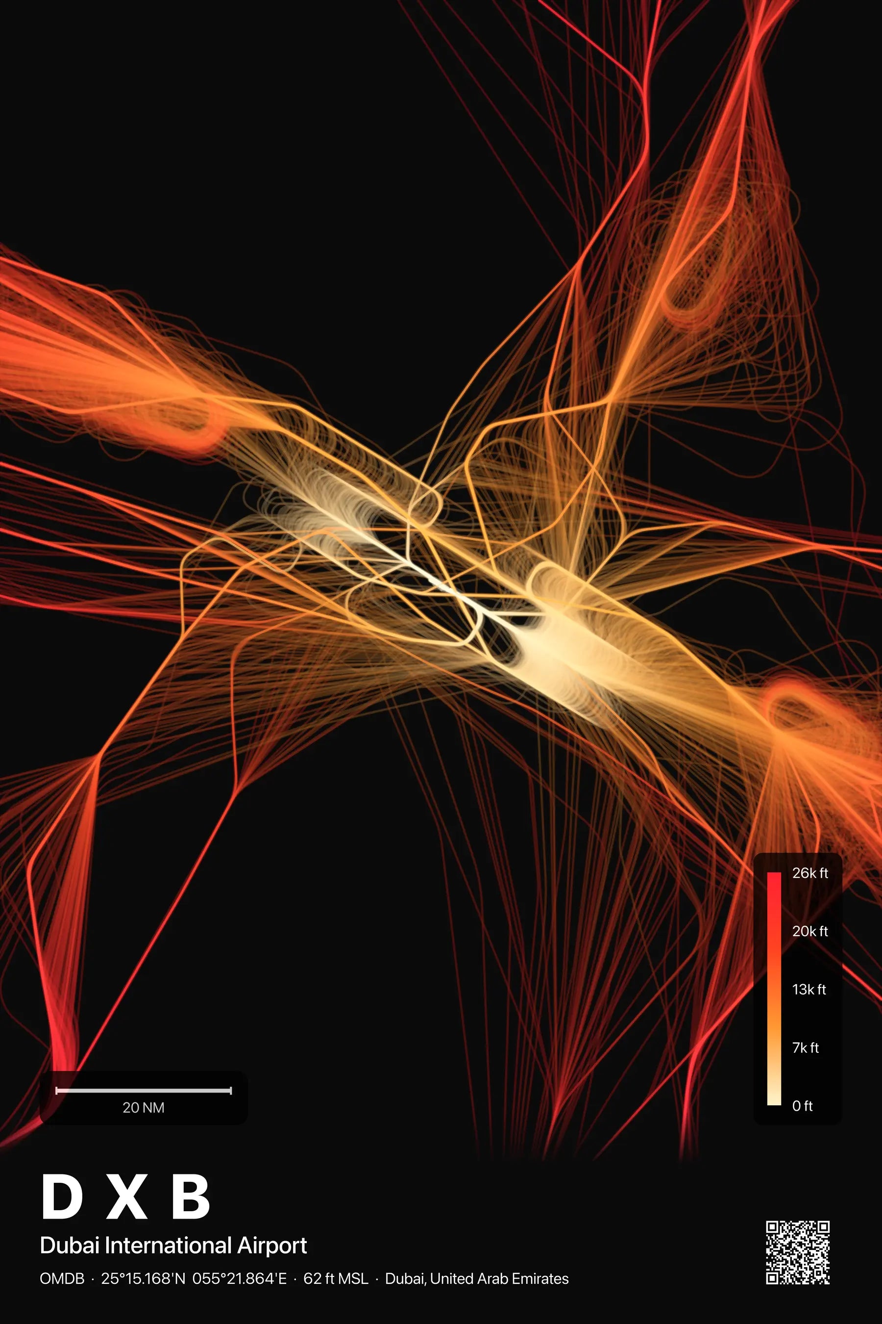 DXB flight path print — Inferno theme · Dark