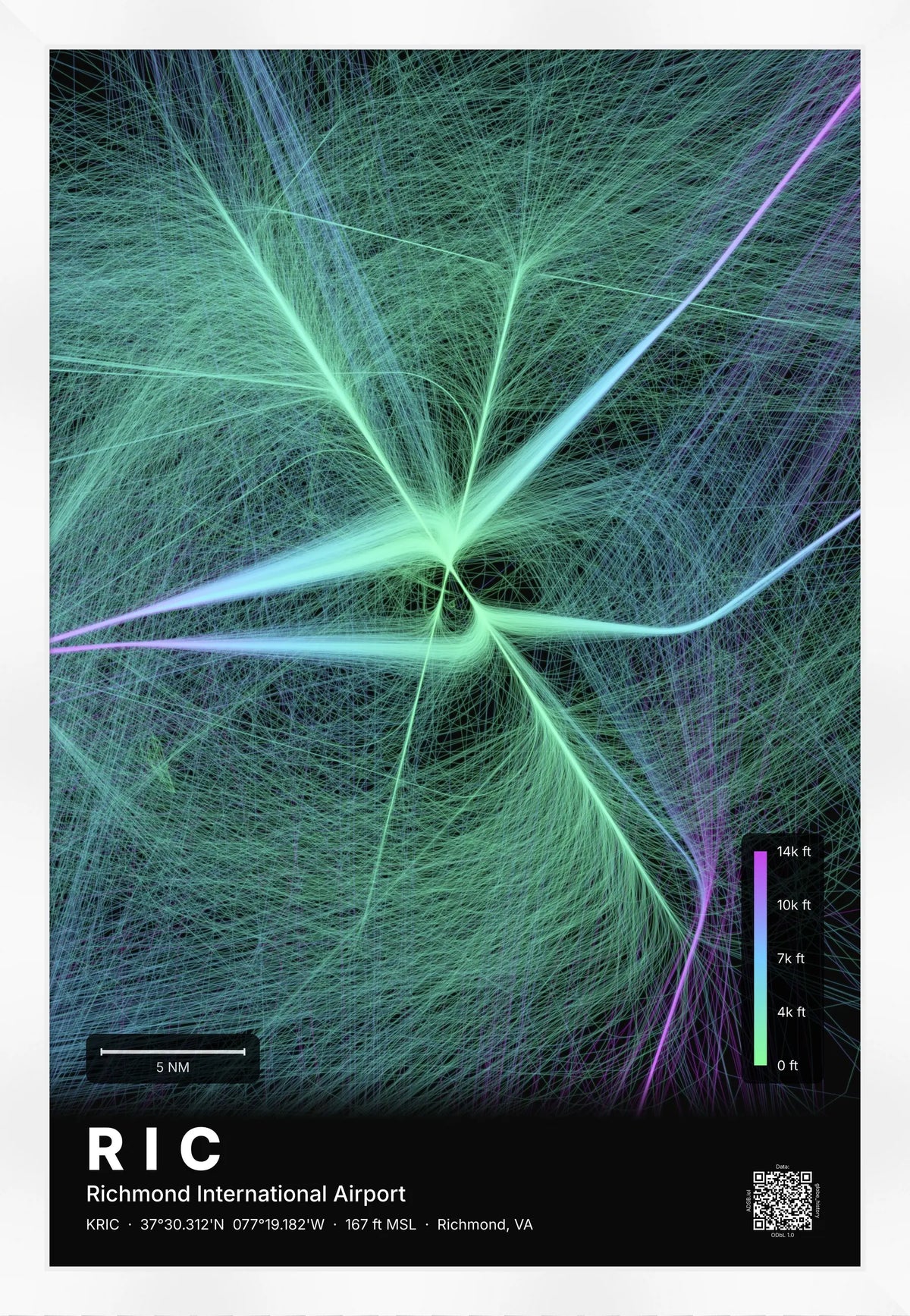RIC flight path print — Prism theme · Dark [material:framed_white]