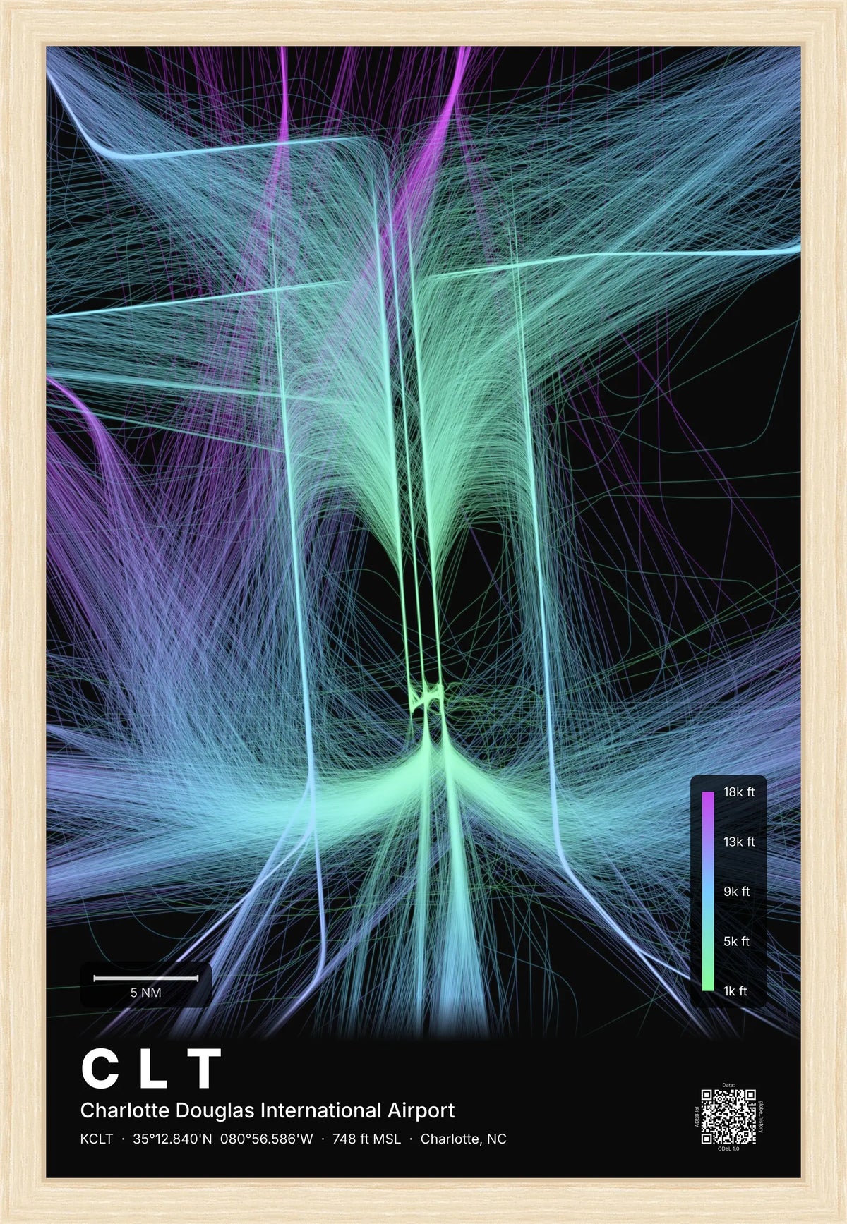 CLT flight path map — Prism theme · Dark [material:framed_natural]