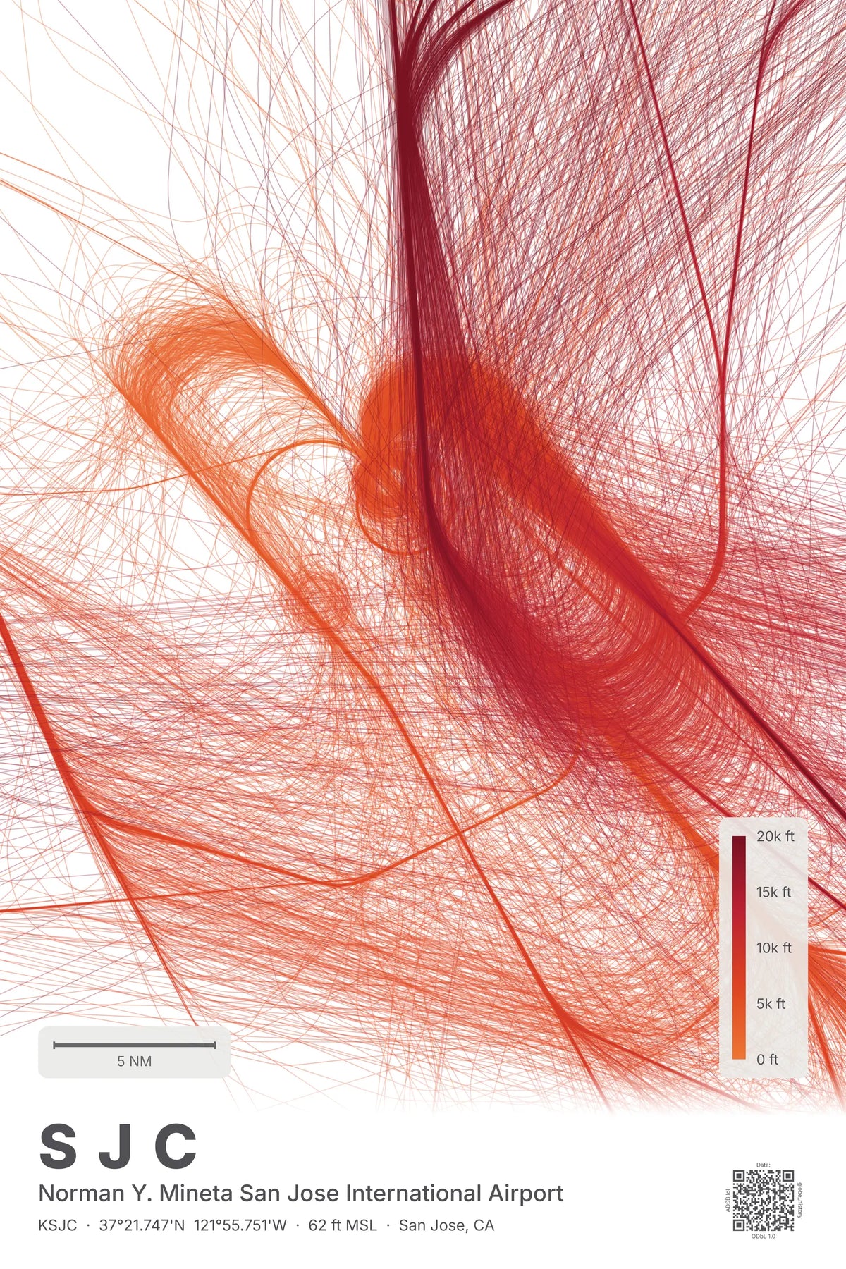 SJC flight path map — Inferno theme · Light