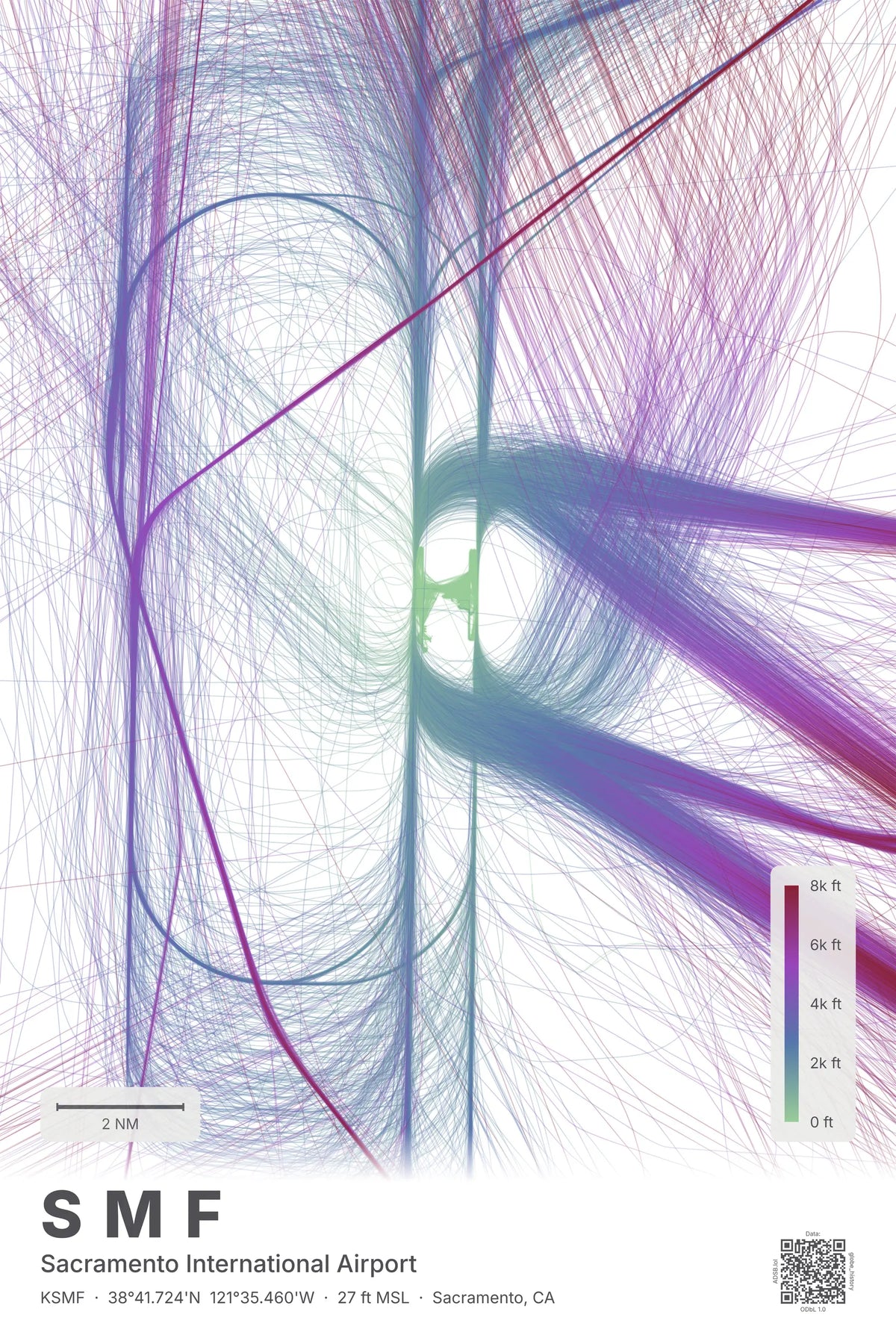 SMF flight path print — Prism theme · Light